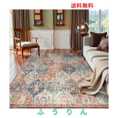 HAOCOO カーペット ラグ 2畳 洗える 185×185cm 正方形 ホットカーペット対応 絨毯 モロッコ柄 ラグマット ふわふわ オールシーズン適用