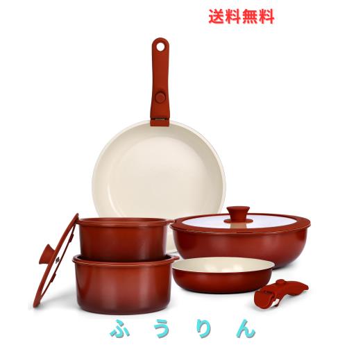 GiPP セラミック 鍋 フライパンセット 11点 IH・ガス火対応 フッ素不使用 取っ手のとれる 軽量 くっつきにくい 食洗機対応 オーブン調理