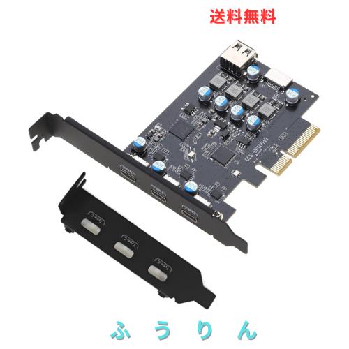 Farboko PCI-E to USB 3.2 拡張カード, Gen2 10Gbps対応, USB Type-C×3/Type-A×1/Type-E A-Key×1ポート搭載, フロントパネルマウント