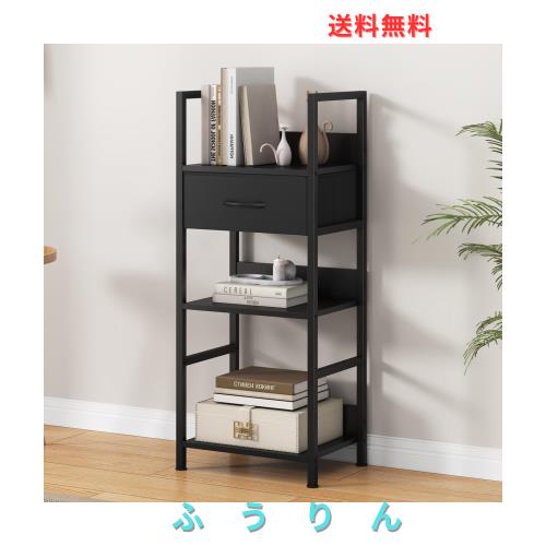 LunarLight オープンシェルフラック 幅40奥行30高さ100cm 3段ラック 収納棚 引き出し付き 引き出し位置調節可能 本棚 整理棚 L字型 アジ