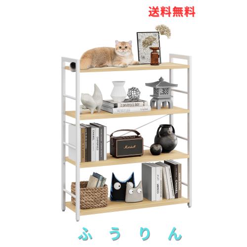 kukeimaru オープンシェルフ ラック 棚 4段 ワイド 大容量収納 本棚 キッチンラック 組立簡単 調整脚付き 幅80cm×奥行30cm×高さ109cm