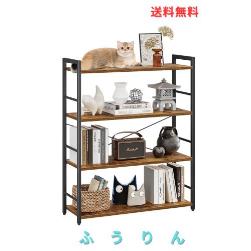 kukeimaru オープンシェルフ ラック 棚 4段 ワイド 大容量収納 本棚 キッチンラック 組立簡単 調整脚付き 幅80cm×奥行30cm×高さ109cm