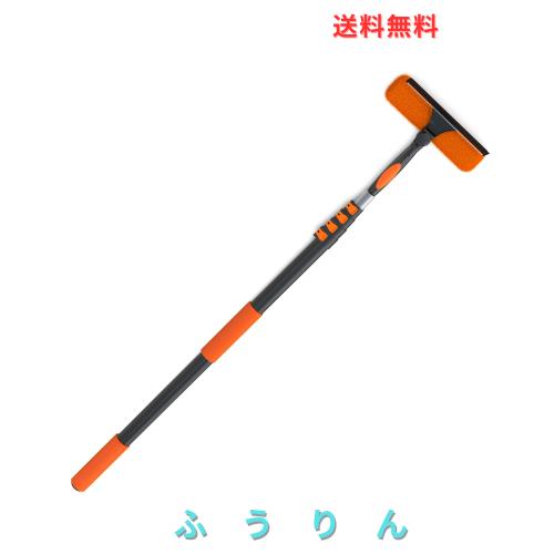 LAANPOLE 3.6m伸縮式窓掃除道具、2-in-1高所窓掃除、窓ガラス 掃除用プロ仕様のガラスワイパー、1-3.6m伸縮ポール付属、 外壁掃除ブラシ