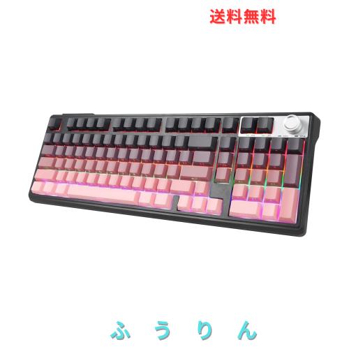 HUO JI ゲーミングキーボード ワイヤレス メカニカルキーボード 赤軸 96% テンキー付き 英語配列 (BT/2.4G/USB-C対応) ホットスワップ対