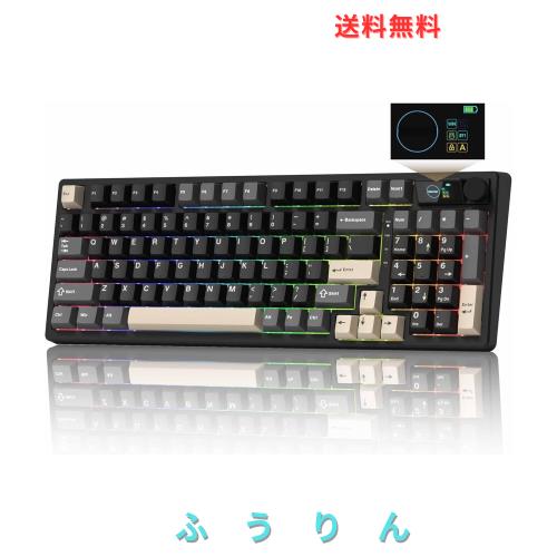 Womier M98 ワイヤレスメカニカルキーボード、96％レイアウト、ゲーミングキーボード ガスケット 画面とノブ付き、BT/2.4G/USB-C接続、ホ