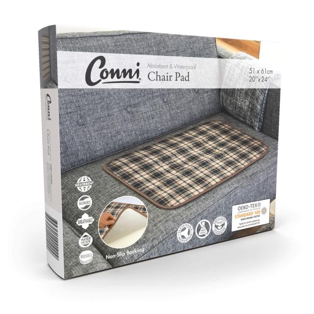 [Conni] 介護・排泄ケア用 尿漏れ対応 座布団型 吸水・防水 チェアパッド Conni Chair Pad L (51 x 61cm), タータンチェック
