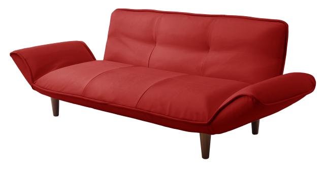 セルタン 日本製 カウチソファー 和楽の極 3人掛け ポケットコイル 合成皮革 レッド 背部肘部14段階リクライニング 高反発 A652p-596RED