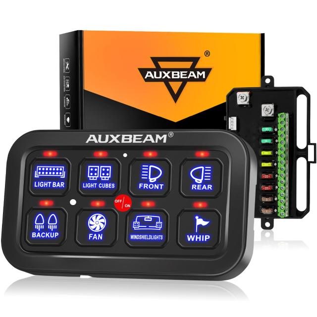 Auxbeam 8ギャングスイッチパネル BA80 自動調光機能付きLEDタッチコントロールパネルボックス 電子リレーシステム カータッチスイッチボ