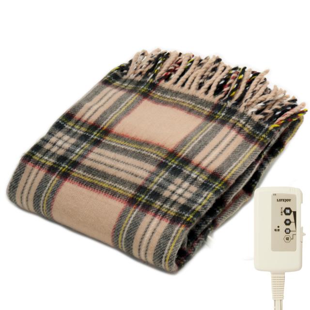 ライフジョイ 電気ひざ掛け ベージュ チェック柄 160cm×82cm 電気毛布 洗える ブランケット 大判 ふわふわ あったか JPN161CC