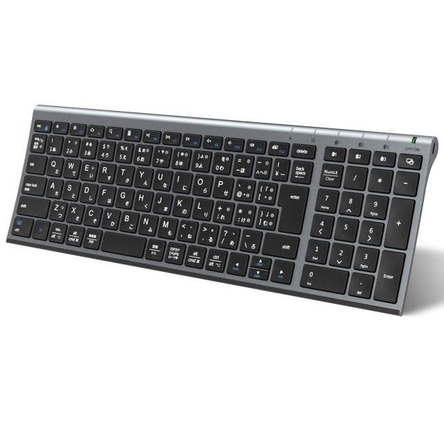 iClever キーボード Bluetooth ワイヤレス 無線 日本語JIS配列 3台同時接続可能 テンキー付き フルサイズ 超薄型 静音設計 Type-C充電式