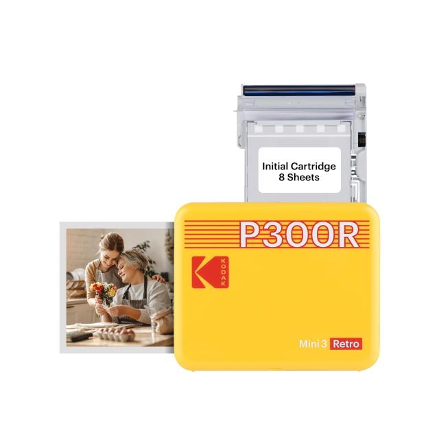 コダック KODAK Mini 3 レトロ 4PASS ポータブルフォトプリンター(7.6cmx7.6cm)+プリンター本体8枚入り、イエロー