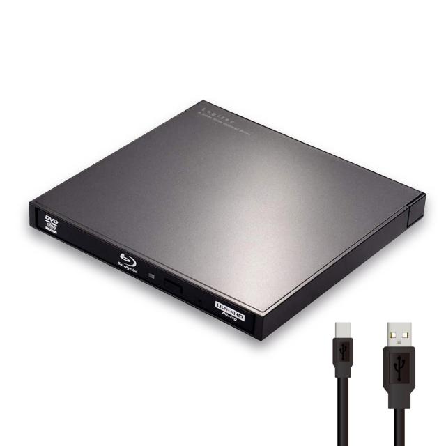 ロジテック ブルーレイドライブ 外付け USB-A/USB-C Type-C (TM) ケーブル付属 ポータブル M-DISC 国内メーカー BD再生 ソフト無し LBD-L