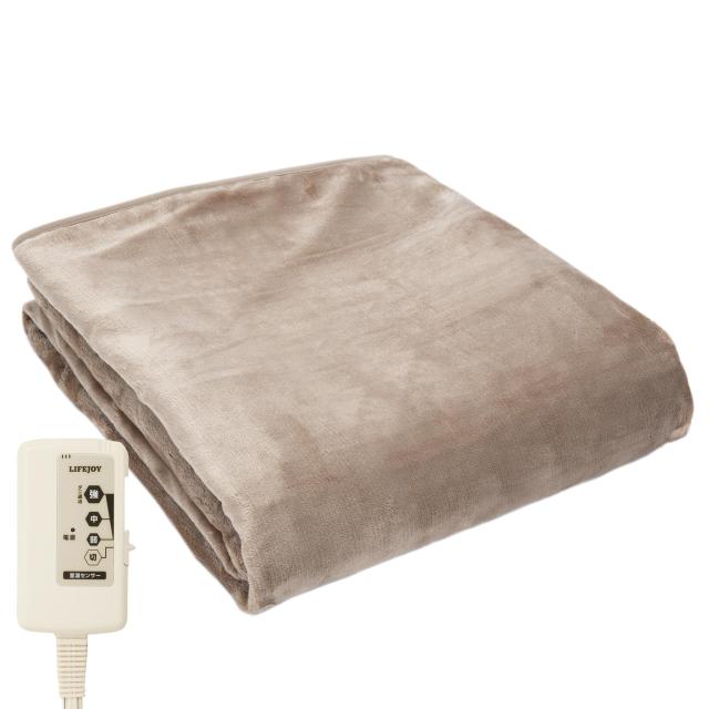 ライフジョイ 電気毛布 掛け 敷き 兼用 188cm×130cm 洗える 両面フランネル 室温センサー付 タイマー機能無 ふわふわ モカ JCBR803M