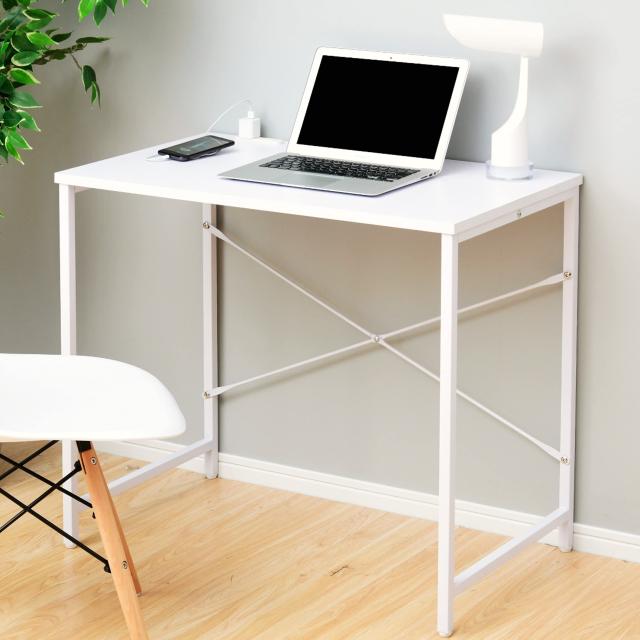 山善(YAMAZEN) デスク 幅80cm 2口コンセント 耐荷重60kg 傷・汚れ・水分・熱に強い天板 アジャスター付き 奥行49×高さ70.5cm シンプル