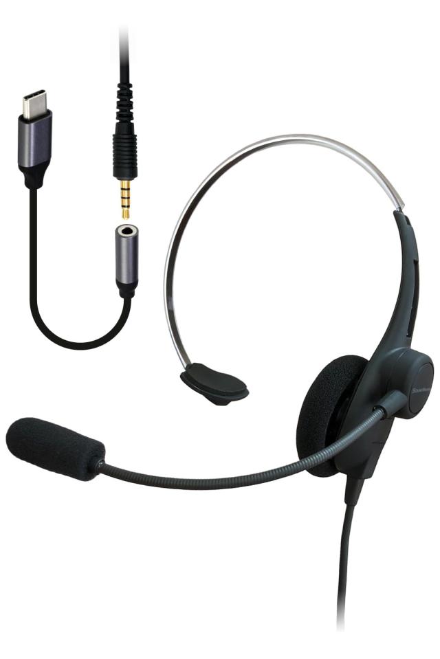 SOUNDWARRIOR 超軽量 片耳 有線 オンイヤー ヘッドセット USB-Cアダプター付 日本製 SW-H1-USB