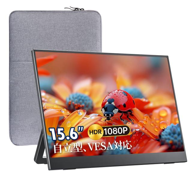 【Amazon限定ブランド】VisionOwl モバイルモニター 15.6インチ 自立型 収納ケース付き 指紋防止仕上げ 軽量 薄型 ベゼルレス 非光沢IPS