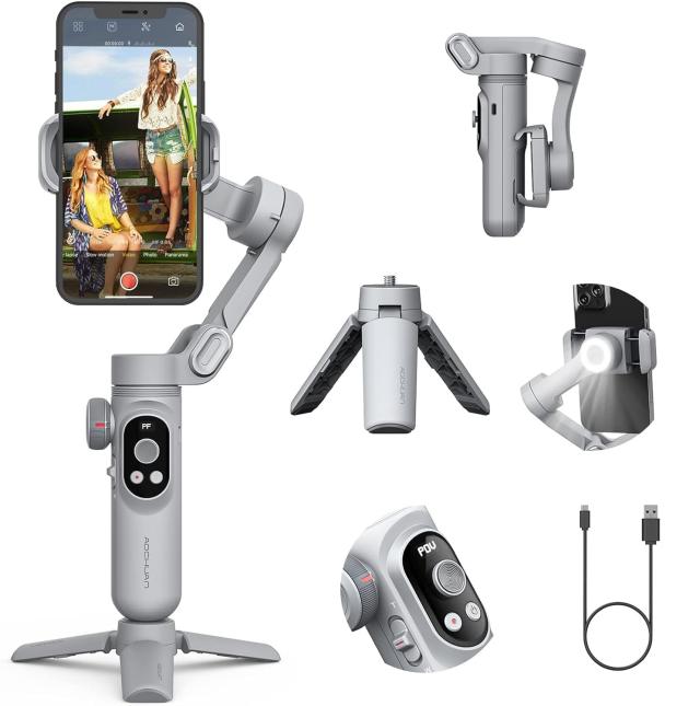 AOCHUAN SMART X PROスマホジンバル折りたたみ式手持スタビライザー ズームボタン、OLED画面、LEDライト調光可能、AndroidスマホとiPhone