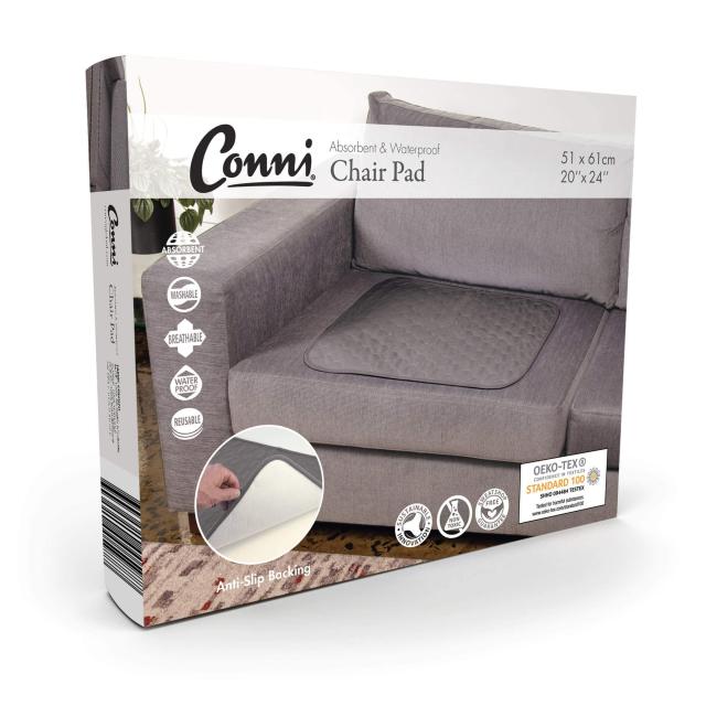 [Conni] 介護・排泄ケア用 尿漏れ対応 座布団型 吸水・防水チェアパッド Conni Chair Pad L (51 x 61cm), チャーコール
