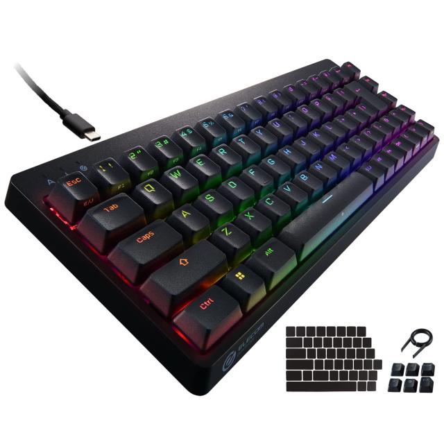 エレコム ゲーミングキーボード V-custom VK300T 有線 RGB テンキーレス 65%サイズ メカニカル ネオクラッチキーキャップ 茶軸 タクタイ