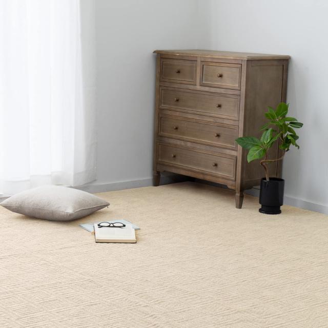 萩原(Hagihara) 敷き詰めカーペット アイボリー 江戸間6畳 約261×352cm 「ピクシス」 軽量 北欧 格子柄 ホット対応 日本製
