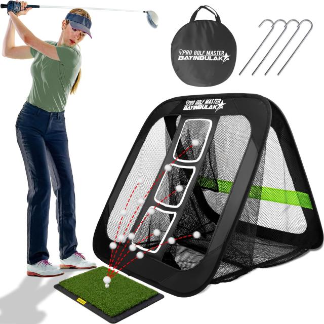 BAYINBULAK ゴルフ練習ネット ゴルフネット アプローチ練習器具 室内練習 ポップアップ式 コンパクト収納 (方形（ブラック）)