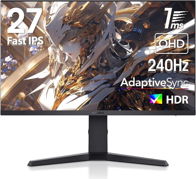 KOORUI ゲーミングモニター 240Hz モニター 27インチ WQHD(2560×1440) (IPS /1ms OD/AdaptiveSync/HDMI×2 / DisplayPort/傾斜/高さ調整