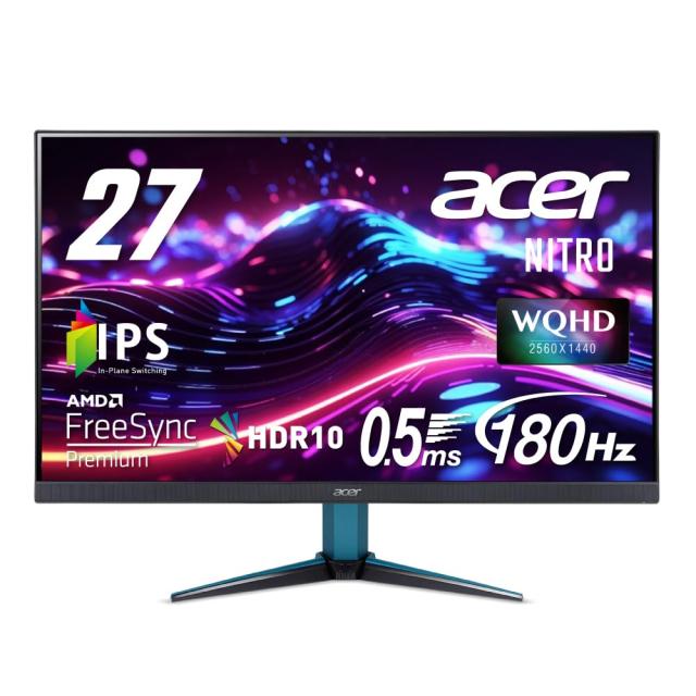 日本エイサー Acer Nitro ゲーミングモニター 27in IPS 非光輝 WQHD 180サイクル 0.5ms HDMI 2.0 DisplayPort VESAマウント相応う 金棒引き