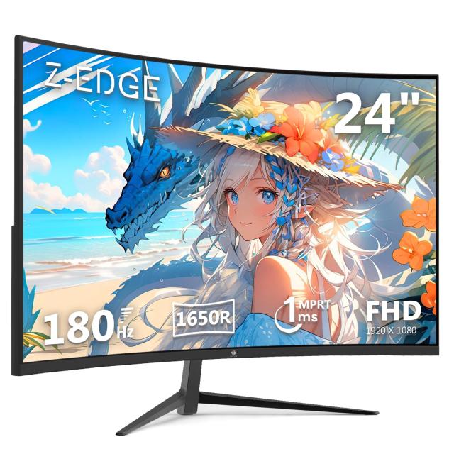 Z Z-Edge(ゼロエッジ) 湾曲ゲーミングモニター 24型 180Hz 1650R曲面 VAパネル FHD(1920x1080) 1ms AMD FreeSync対応 HDR10準拠 非光沢/
