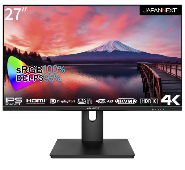 JAPANNEXT 27インチ モニター 4K UHD 3840x2160解像度 IPS ディスプレイ (KVM/HDMI/USB-C 給電 (65W) / DisplayPort/VESA対応/ブルーライ 26,129円