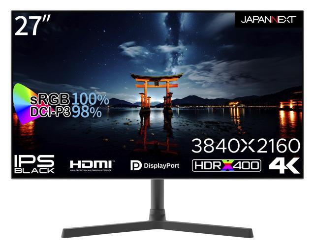JAPANNEXT 27インチ モニター 4K UHD 3840x2160解像度 IPS BLACK ディスプレイ (HDMI/DisplayPort/スピーカー内蔵/VESA対応/ブルーライト