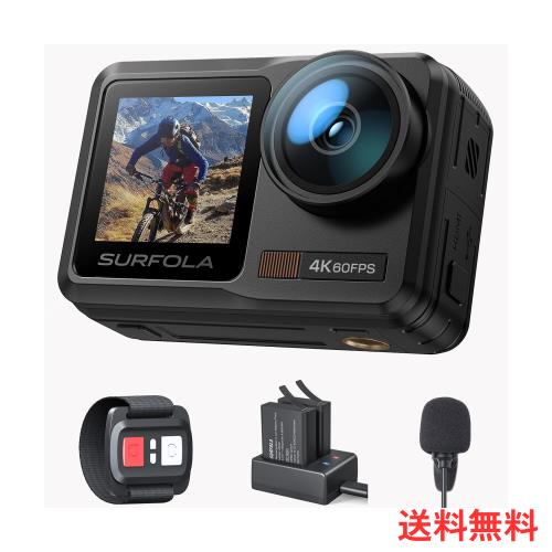Surfolaアクションカメラ 4K 60FPS 水中カメラ 本機防水カメラ10M WiFi搭載 手ブレ補正 ウェアラブルカメラ 外部マイク付き デュアルカラ