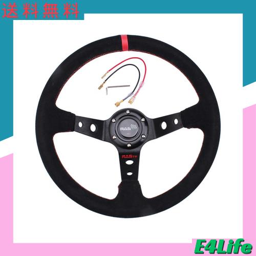 MUTEKI ステアリング ハンドル 直径350mm 軽量アルミニウム レザー 車用 交換 ディープコーン レザー刺繍 ホーンボタン付き 汎用 (赤, 2)の通販は 8,123円