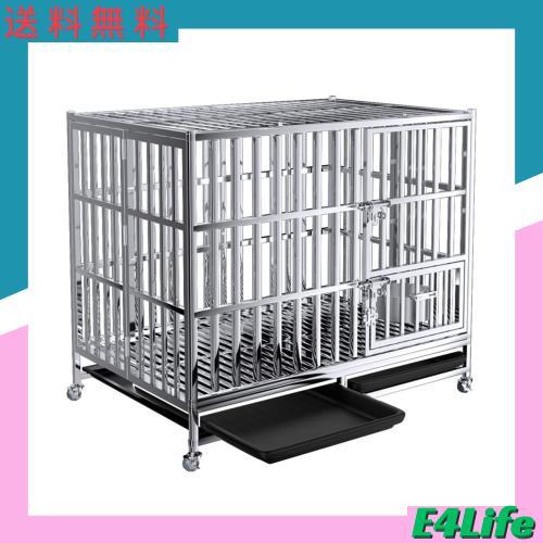 ペット かご キャリーバック 厚 大型 小型 中型犬 クレート おしゃれ 鉄製 ステンレス鋼 (95*65*72)の通販は