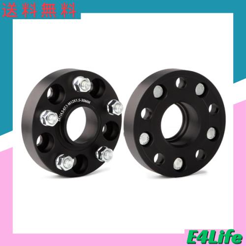 JiiinMiiin ハブ付 ワイドトレッドスペーサー 30mm PCD114.3 5H 内径67.1mm M12×P1.5 鍛造 マットブラック (2枚セット)の通販は