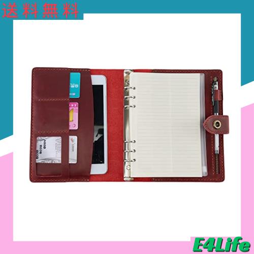 システム手帳 A5 革 2024年 ミニ6穴 リングバインダーノート レザーカバー 手縫い 手作り オリジナル メモ帳 カード収納 PVCポケット/ペ 7,378円