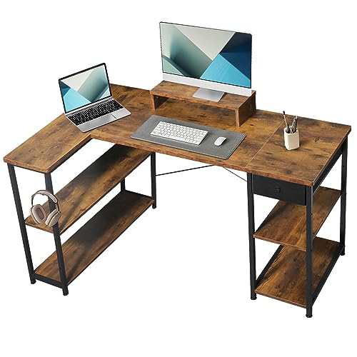 Maihail 机 l字デスク 勉強机 pcデスク パソコンデスク右棚左棚 オフィスデスク 幅136cm desk コーナーデスク つくえ ?子 棚板高さ調節可の通販は