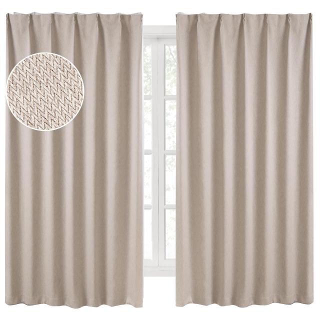 Hansleep 完全遮光カーテン リネン生地 人字柄 2枚組 幅100cm丈178cm ベージュ 断熱 防寒 防音 省エネ 厚手 無地 おしゃれ 洗える リビンの通販は 5,365円