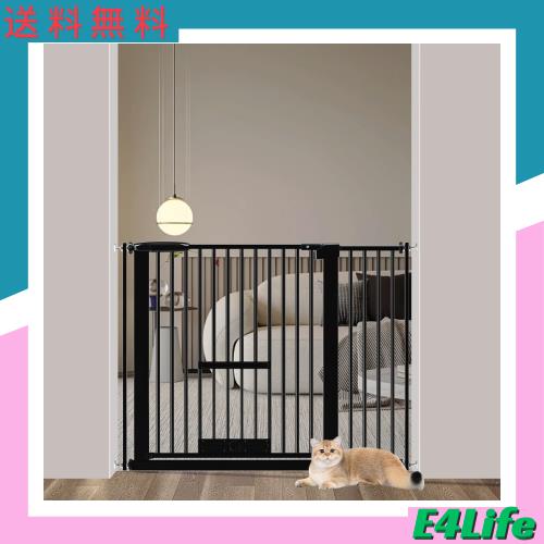Seogva ペットゲート 3.5cm柵間隔 ペットドア付き 高さ78cm ペットゲート 犬 猫 ゲート ブラック ホワイト 猫用ゲート 過密フレーム付き の通販は
