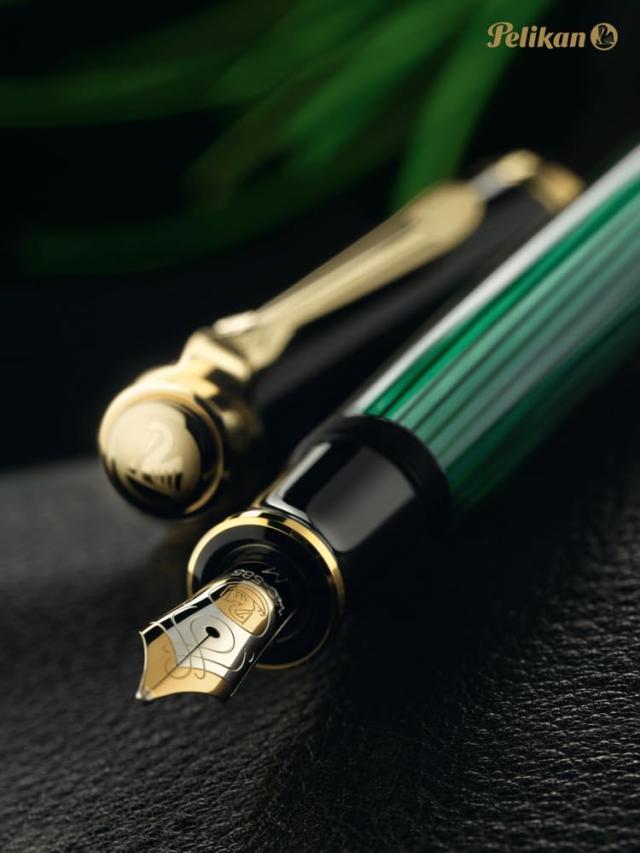 Pelikan ペリカン 万年筆 B 太字 スーベレーン グリーンストライプ M1000 正規輸入品_4