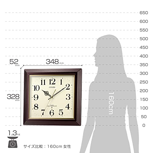 リズム(RHYTHM) シチズン 掛け時計 電波時計 アナログ 四角 茶 CITIZEN