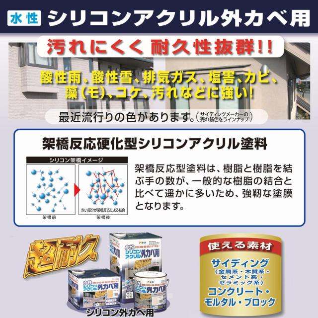 アサヒペン 塗料 ペンキ 水性シリコンアクリル外かべ用 16kg ホワイト 水性 外壁 ツヤあり 超耐久 特殊フッ素樹脂配合 防カビ 防藻 紫外_2