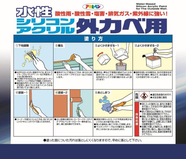 アサヒペン 塗料 ペンキ 水性シリコンアクリル外かべ用 16kg ホワイト 水性 外壁 ツヤあり 超耐久 特殊フッ素樹脂配合 防カビ 防藻 紫外_4
