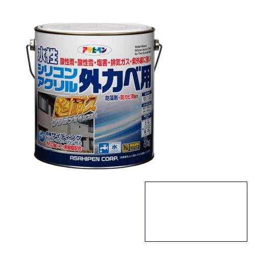 アサヒペン 塗料 ペンキ 水性シリコンアクリル外かべ用 3kg ホワイト 水性 外壁 ツヤあり 超耐久 特殊フッ素樹脂配合 防カビ 防藻 紫外線