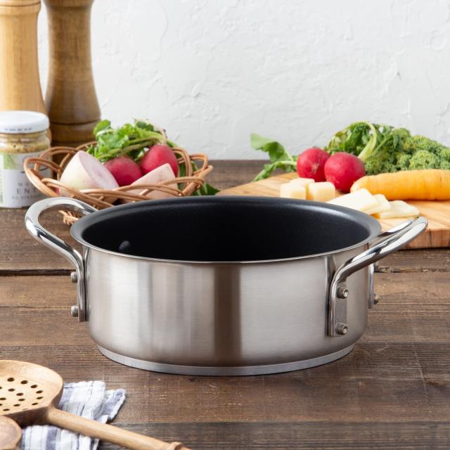 遠藤商事 業務用 ムラノ 外輪鍋 18cm IH対応 18-8ステンレス/内面テフロン加工 ASTI002