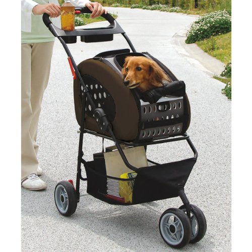 アイリスオーヤマ 犬用手押し車 愛玩動物手押し車 4WAY 折りたたみ 取りはずし 引き分ける可 赤銅色 小型犬
