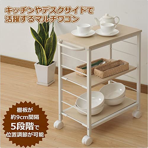山善 キッチンワゴン 幅30×奥行50×高さ70cm 3段 棚板高さ調節可能 取っ手 ストッパー付きキャスター 手入れしやすい天板 組立品 ナチュ_2