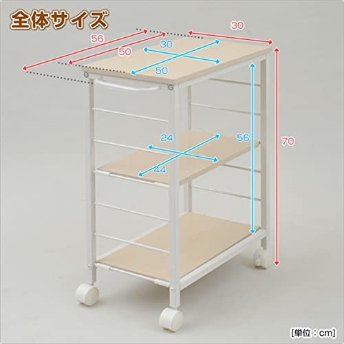 山善 キッチンワゴン 幅30×奥行50×高さ70cm 3段 棚板高さ調節可能 取っ手 ストッパー付きキャスター 手入れしやすい天板 組立品 ナチュ_3