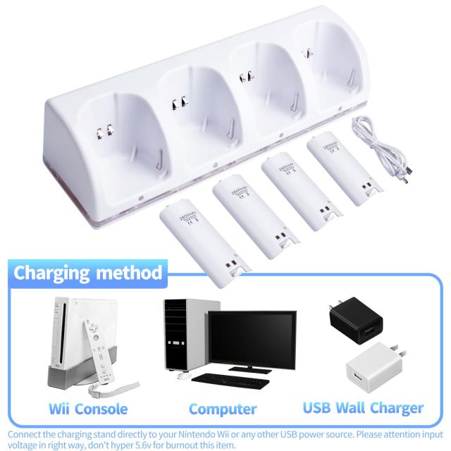 OSTENT 充電器 ドックステーション バッテリーパック4個付き Nintendo WiiおよびWiiUリモートコントローラー用 White の通販は - エブリデイセレクト 通販サイト