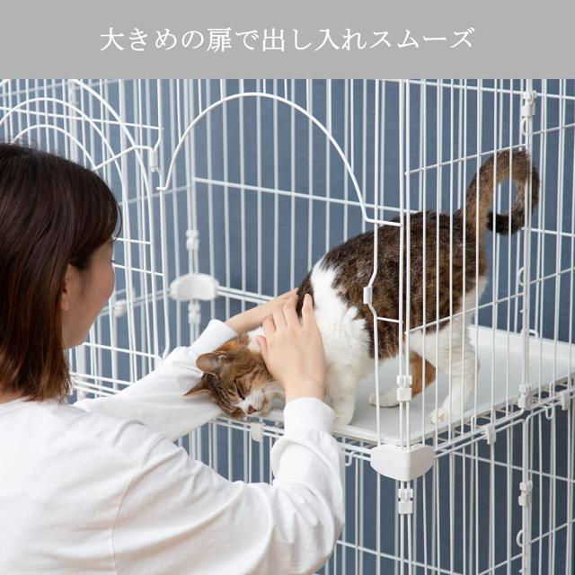 アイリスオーヤマ 猫 臥せ篭 オリジナルペットケージ 3段 キャスター付 白いこと 猫用・多頭飼い 高さ約178×幅約93×奥ふかさ約63糎