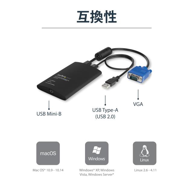 StarTech.com 携帯用KVMコンソールアダプタ ノートパソコンのUSBに接続 ファイル転送/ビデオキャプチャ機能付き NOTECONS02